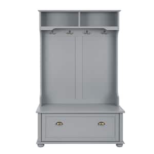 40.16 in. W x 18.58 in. D x 64.17 in. H Gray Linen Cabinet with Open Shelves and Shoe Cabinets, SOLID WOOD Feet