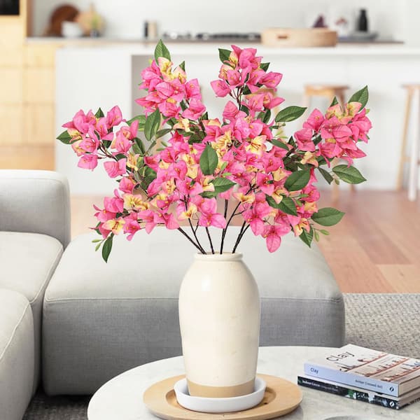 30 in. Pink Peach Artificial Bougainvillea Flower Stem Spray (Set of 4)