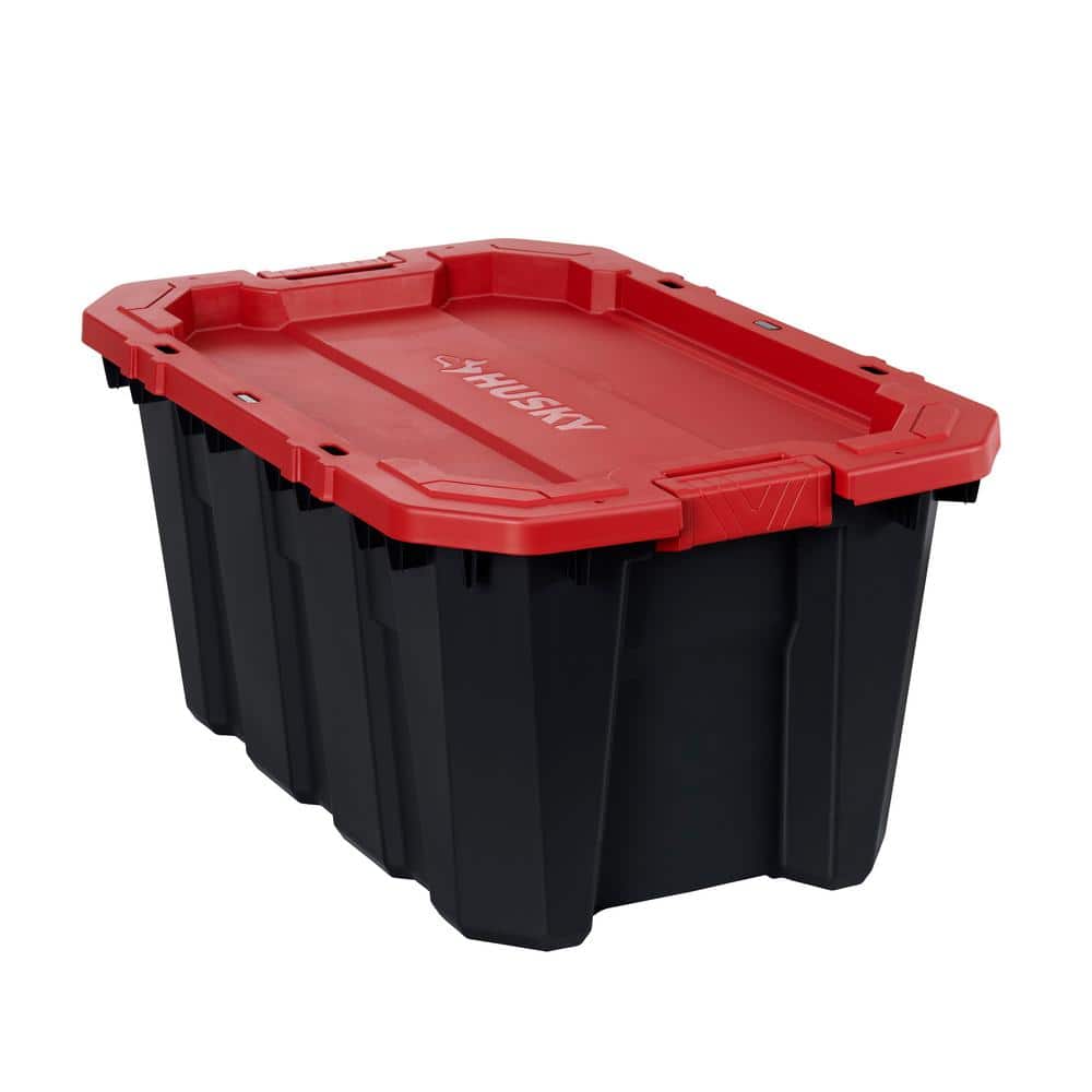 45 gal. Latch and Stack Tote with Wheels in Black with Red Lid Husky #206201 #1005255712