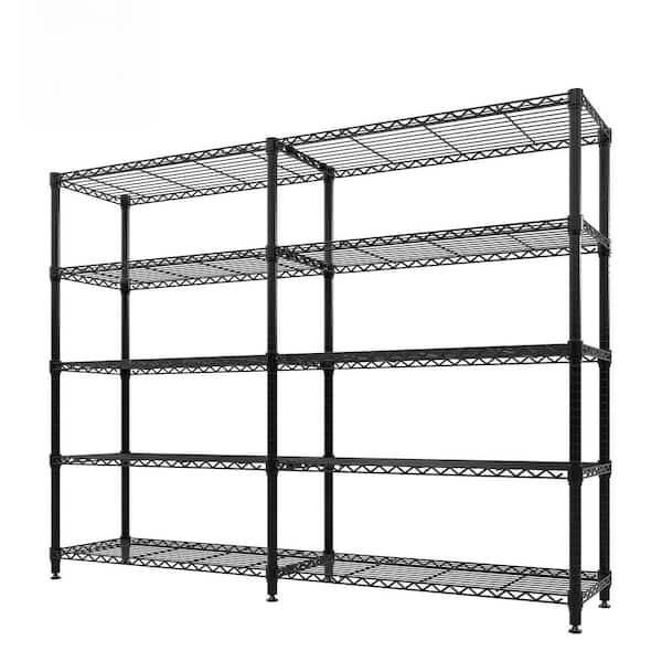 5-Tier L-Shaped Black Metal Storage Shelve Unit with Adjustable Shelf, Wire Storage Rack for Kitchen Pantry Bedroom