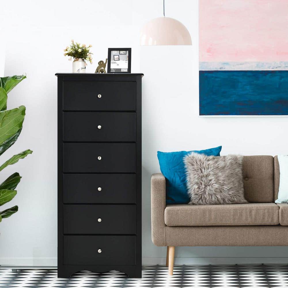 Black Vertical 6-Drawer MDF Storage Chest
