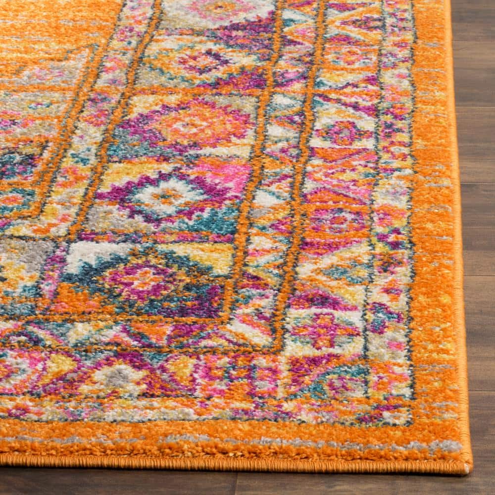 Vibrant Orange and Fuchsia Synthetic Square Area Rug