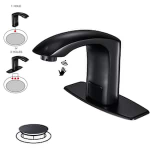 DC Powered Commercial Touchless Single Hole Bathroom Faucet With Deck Plate & Pop Up Drain In Oil Rubbed Bronze
