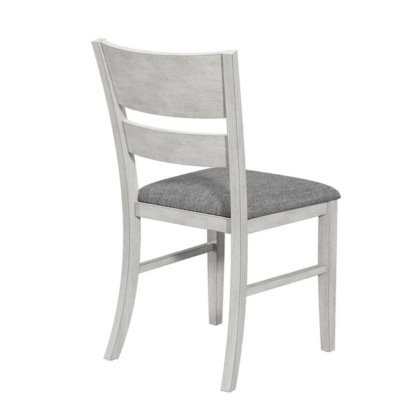 VECELO Gray Wash Upholstered Dining Chairs Set Farmhouse Wooden Kitchen Chairs (4-Piece Set) Ladder Back Dining Room Chairs THD-AE-C16-GRY-2Px2