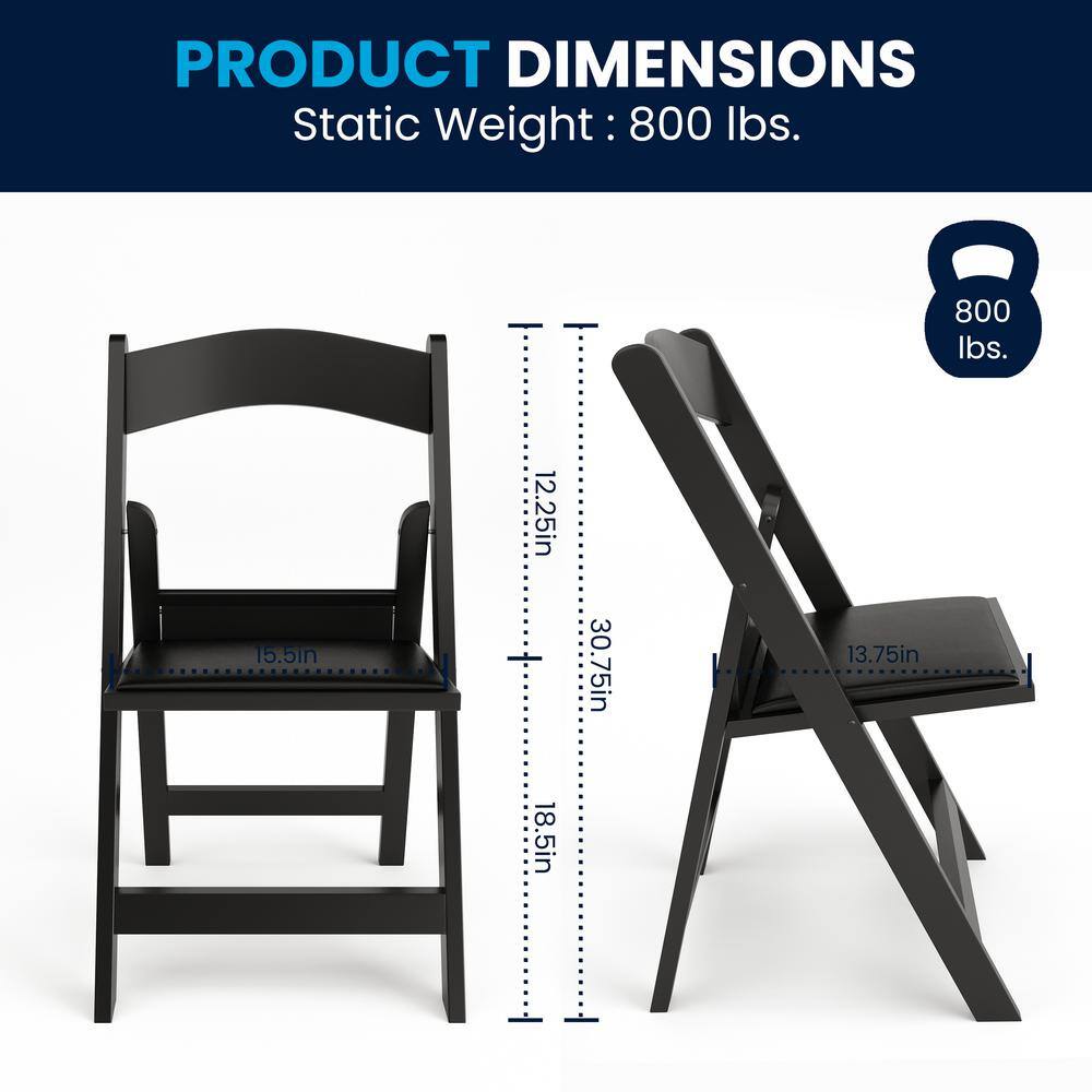 Black Resin Folding Chair with Cushions, 1000 lb Capacity