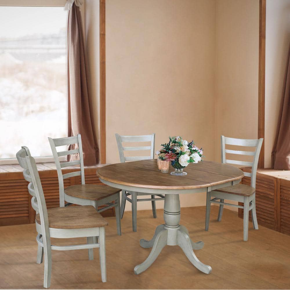 Distressed Hickory and Stone Round Extendable Dining Table