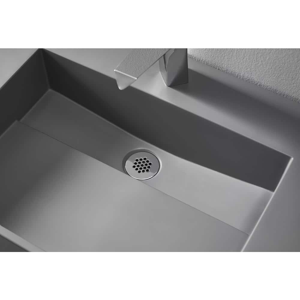 40" Matte Gray Rectangular Wall-Mount Solid Surface Vessel Sink