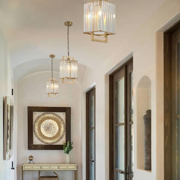 60-Watt 1-Light Brass Mini Pendant Light with Crystal Shade with Adjustable Chainfor Kitchen Island