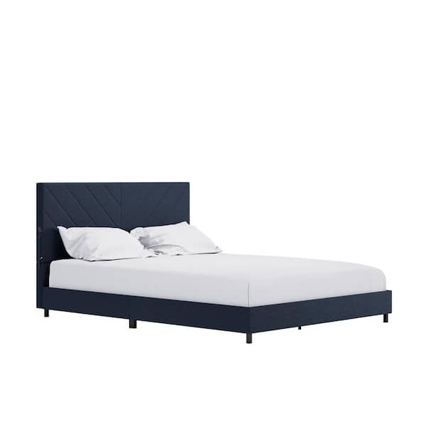 Dorel Living Jimmie 79 in. Navy Linen Upholstered Full Bed with USB