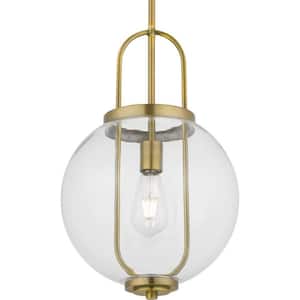 Mitchella 1-Light Vintage Brass Pendant with Clear Glass Globe Shade