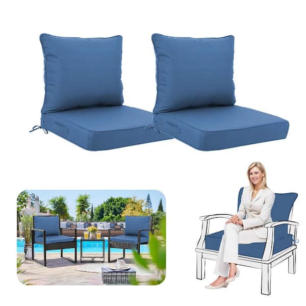 YLLN 24 in x 24 in x 4.3 in 4-PC Deep Seating Outdoor Lounge Chair Cushion, Weather-Proof, Fade Resistant Patio Cushion, Blue