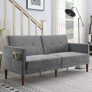 76.3 in. W Square Arm Velvet Upholstered Modern Straight Convertible Folding Sofa in Gray