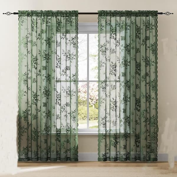 52x84 Inches Lace Floral Sheer Curtains,Rod Pocket Light Filtering