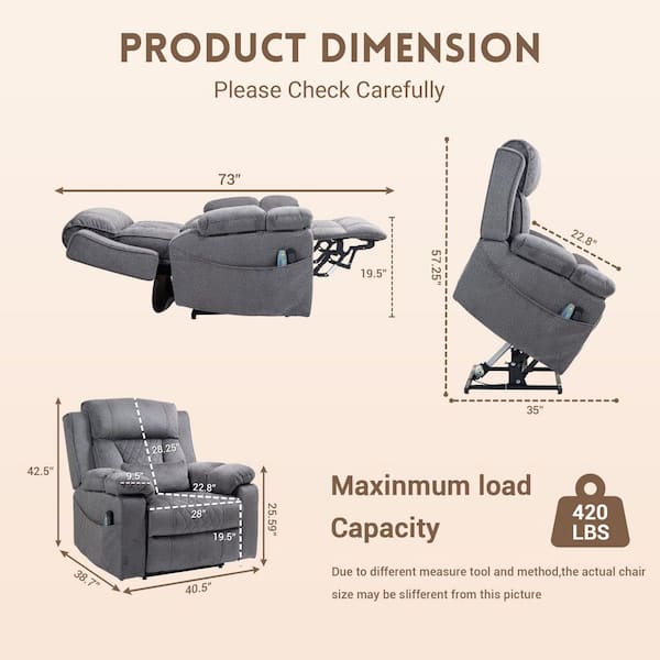 aisword Grey Dual OKIN Motor Chenille Power Lift Recliner