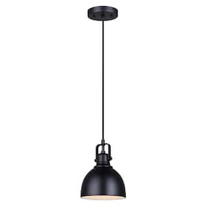 Polo 60-Watt 1 Light Matte Black Contemporary Pendant Light with Black Metal Shade