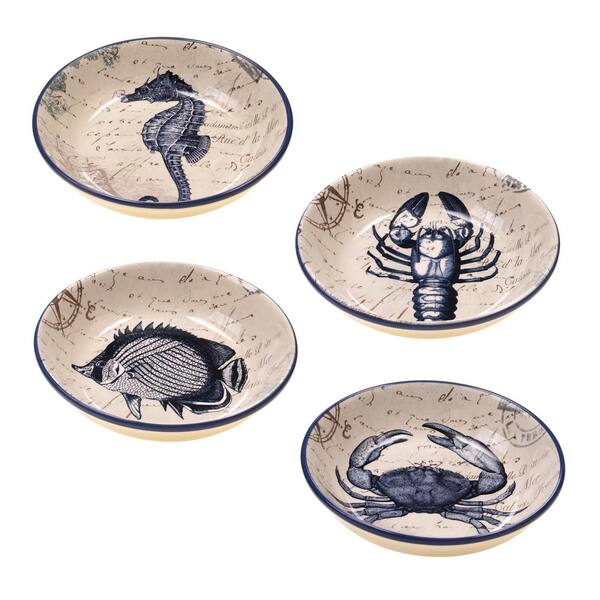 Certified International Coastal Postcards Blue Salad and Pasta bowl (Set of 4)