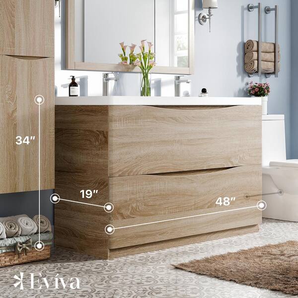 Eviva Smiley 48 in. W x 19 in. D x 21.5 in. H Floating Bath Vanity in White Oak with White Acrylic Top