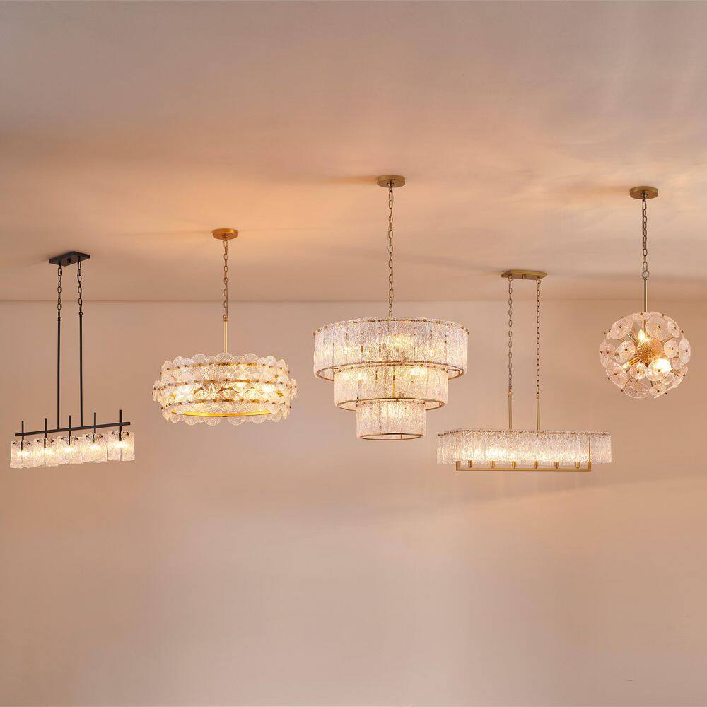 Gold Drum Chandelier with Hand-Made Glass Discs