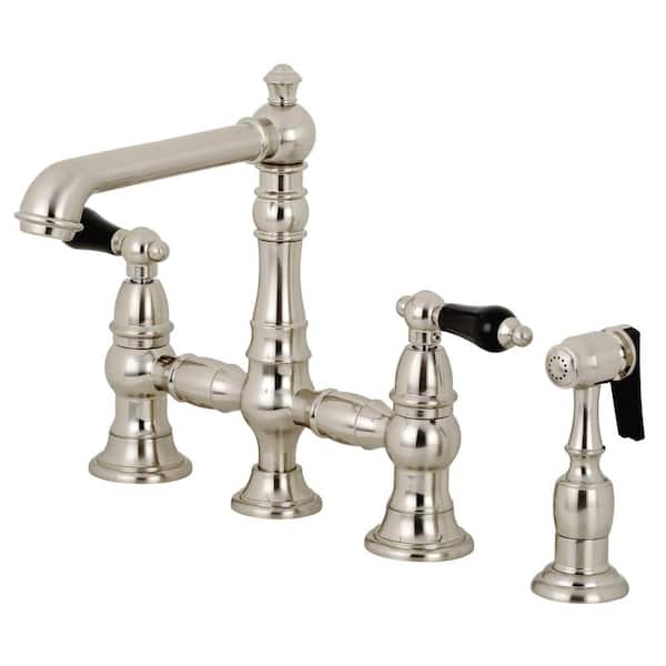 Kingston Brass Duchess 2-Handle Bridge Kitchen Faucet with Side Sprayer in Brushed Nickel