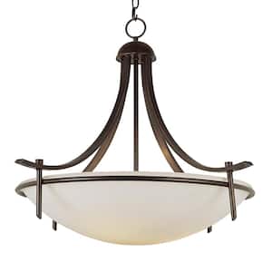 Vitalian 32 in. 4-Light Oil Rubbed Bronze Pendant Light Fixture with Frosted Glass Shade
