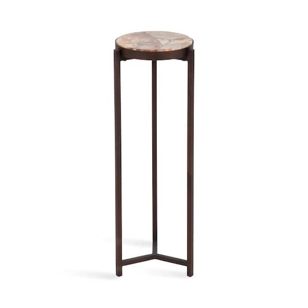 Kate and Laurel Aguilar 9 in. Bronze Round Natural Stone End Table