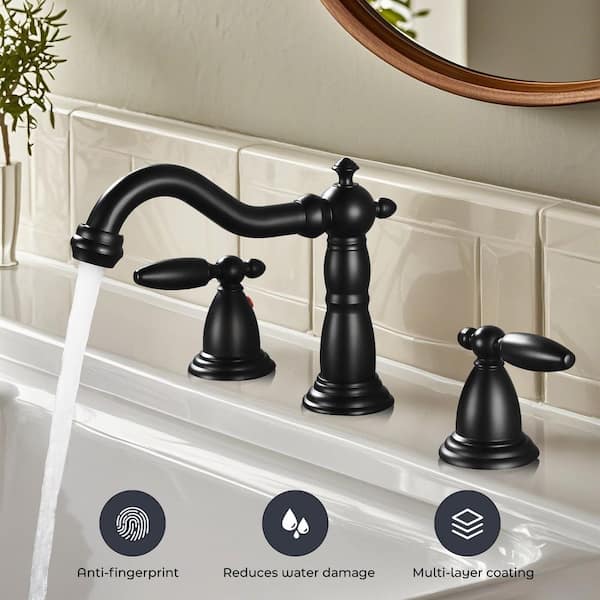 2-Handles 8 in. Widespread Bathroom Faucet 3-Hole Bathroom Sink Faucet With Pop-Up Drain in Matte Black