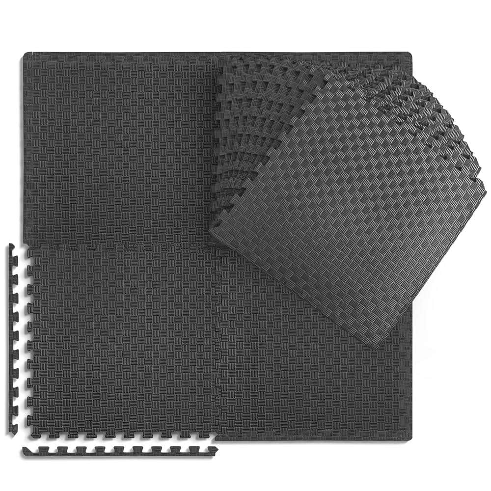 Black 24 in. W x 24 in. L x 0.5 in. T EVA Foam Tatami Pattern Gym Flooring Mat (24 Tiles/Pack) (96 sq. ft.) price history on PriceWatchPro