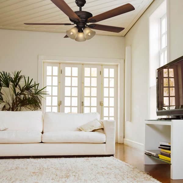 Campbell 52 in. Indoor LED Mediterranean Bronze Ceiling Fan with Light Kit, Downrod, Reversible Blades and Remote