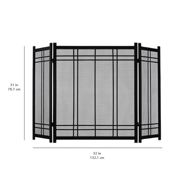 L x 32 in Fireplace Screen 54 in H Tri-Panel Steel in Vintage Iron Finish 