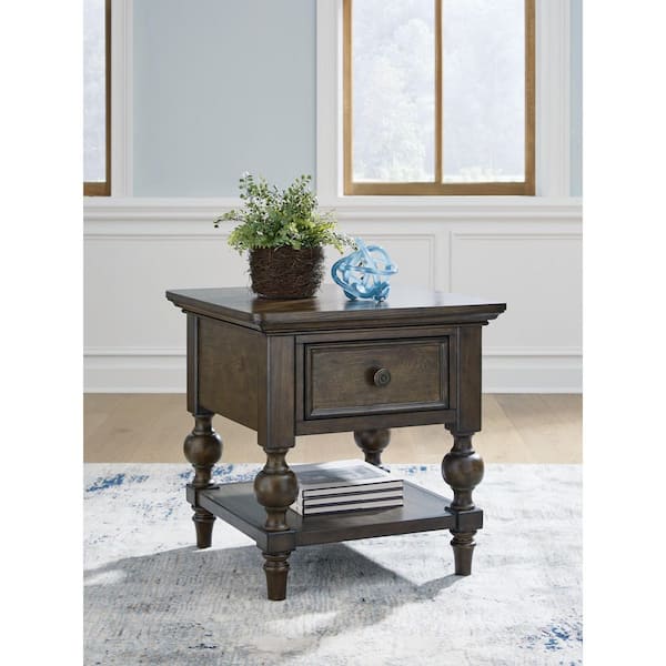 Signature Design By Ashley Veramond 25 in. Brown Square Wood End Table with Storage and Drawers and Shelves