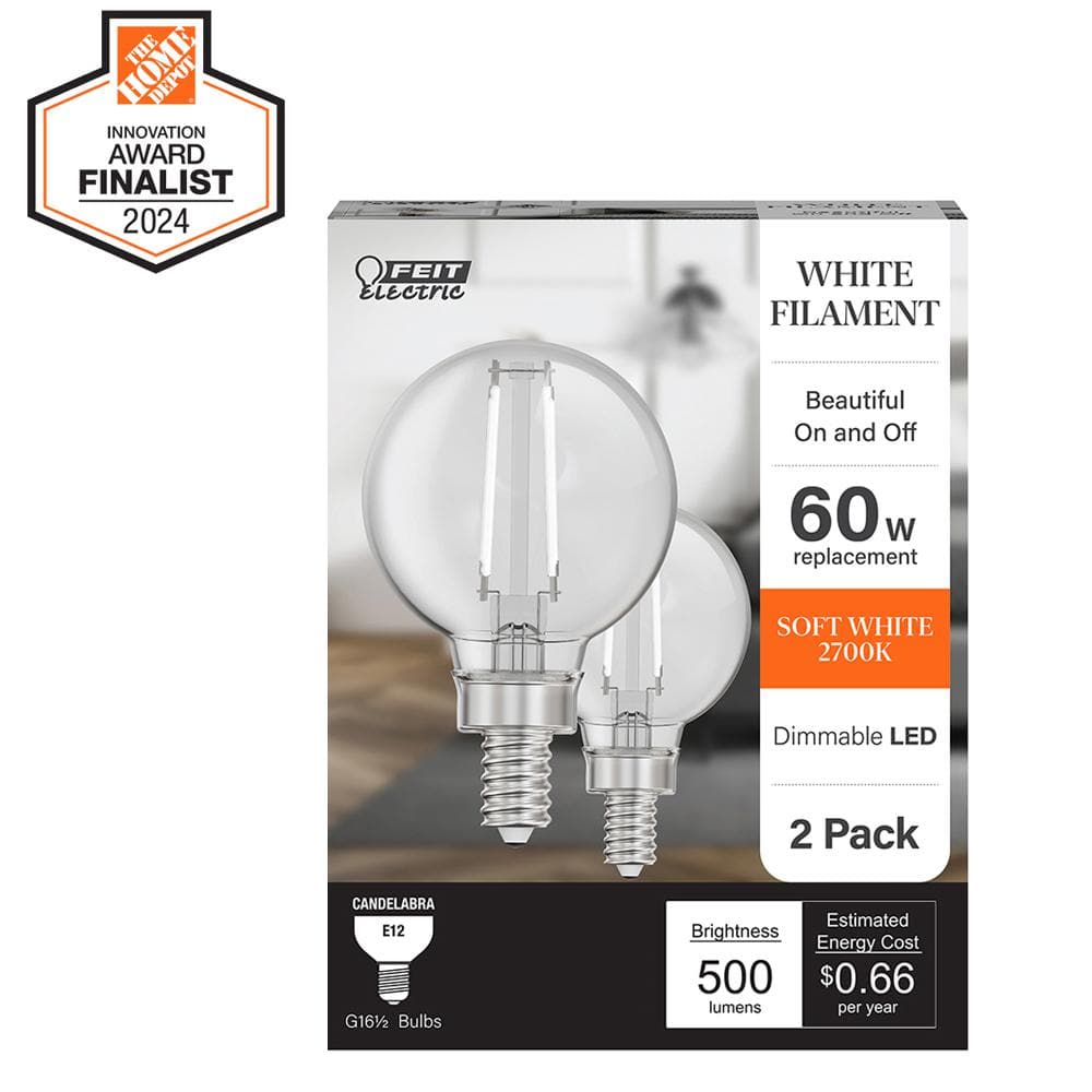 60-Watt Equivalent G16.5 Globe Dimmable White Filament Clear E12 LED Vintage Edison LIght Bulb, Soft White 2700K 2-Pack price history on PriceWatchPro