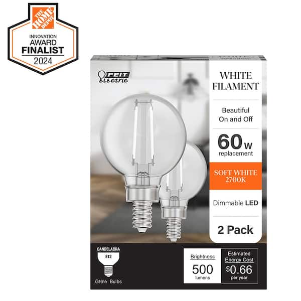 Feit Electric 60-Watt Equivalent G16.5 Globe Dimmable White Filament Clear E12 LED Vintage Edison LIght Bulb, Soft White 2700K 2-Pack