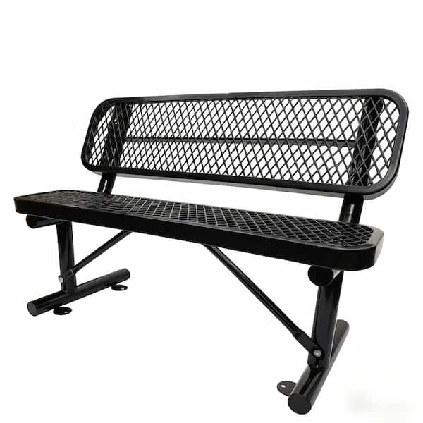 4 ft. Steel Outdoor Bench with Backrest in Black