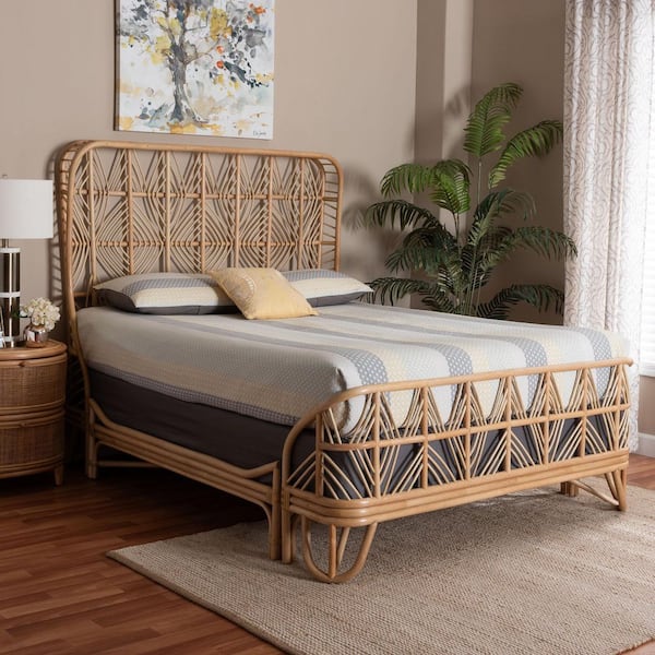 bali & pari Hadley Natural Brown Rattan Frame Queen Panel Bed 264