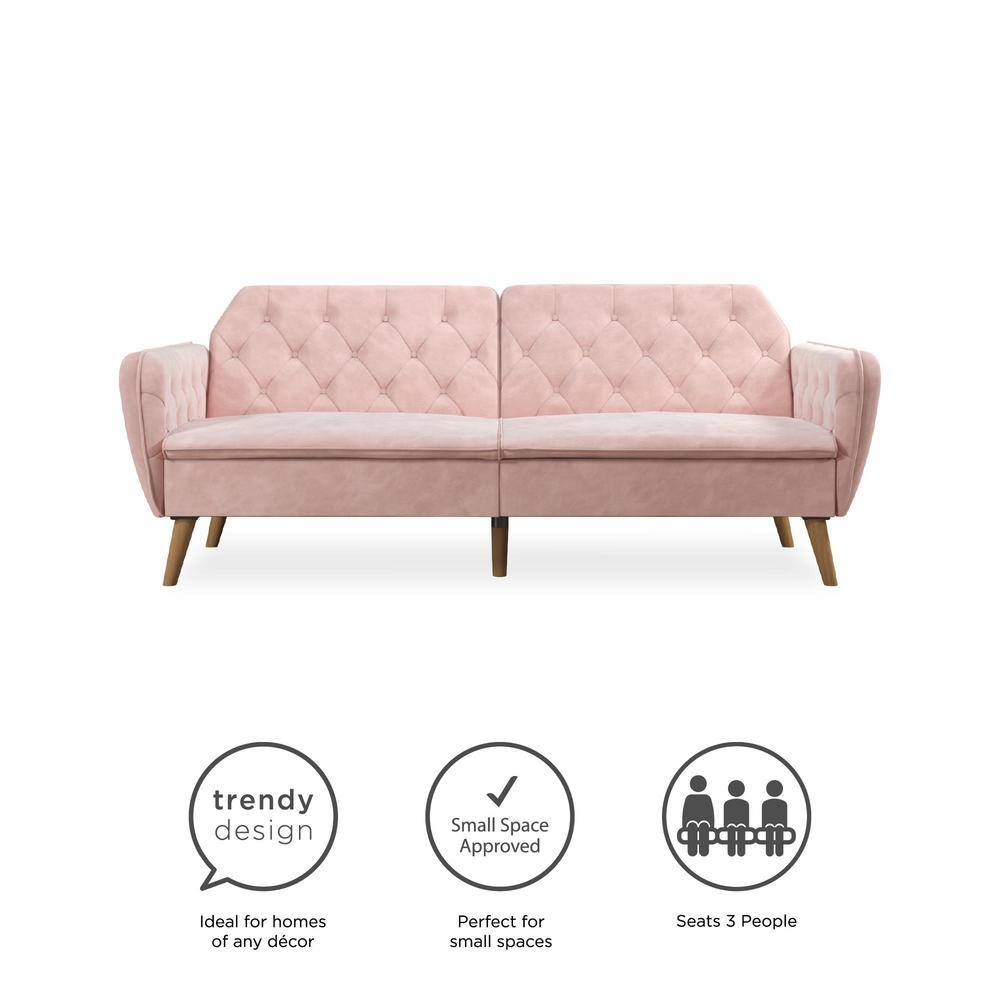 Pink Tufted Faux Leather Twin Sleeper Sofa with Memory Foam