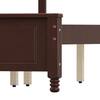 Close-up detail of the dark brown wood headboard and side panel construction.