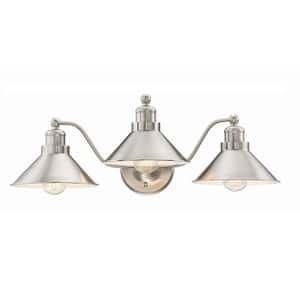 Welton 25.5 in. 3-Lights Brushed Nickel Industrial Bathroom Vanity Light