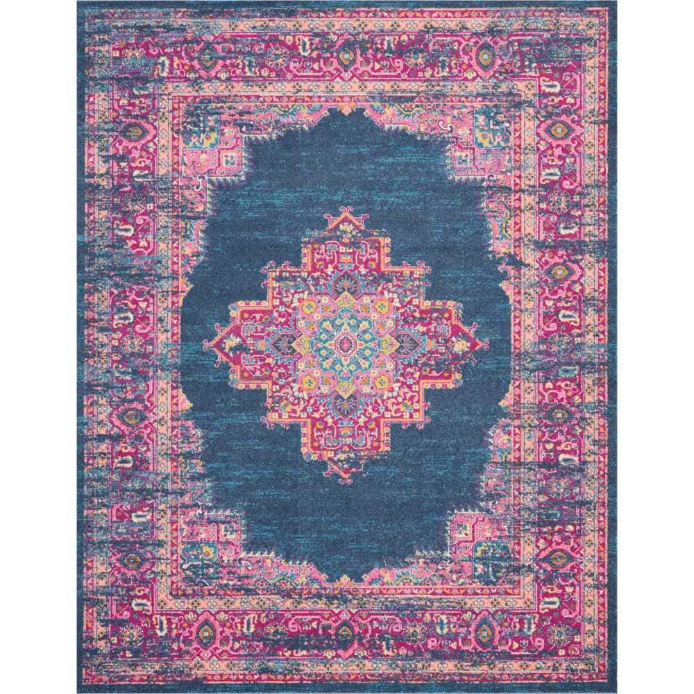 Handmade Reversible Blue Floral 8' x 10' Synthetic Rug