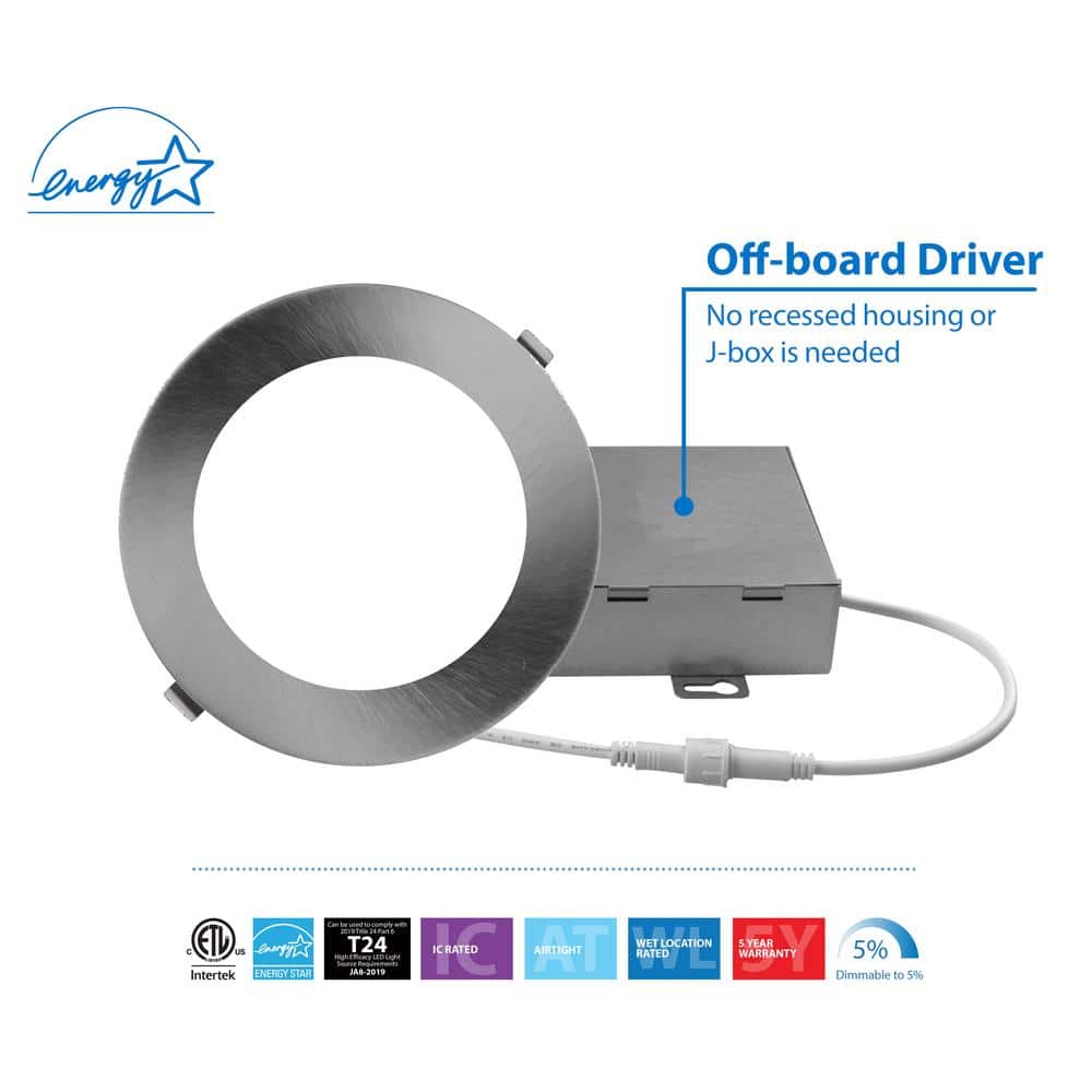 6'' Nickel Round Dimmable LED Recessed Downlight Kit