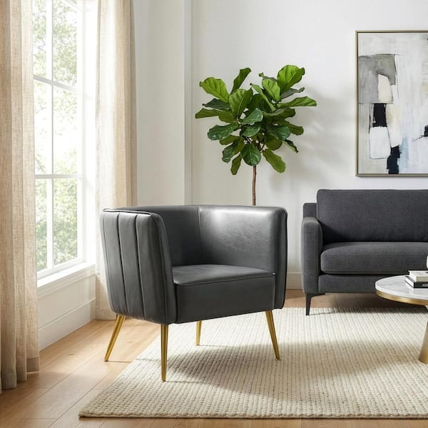 Avian Grey Faux Leather Accent Chair with Decorative Stitching