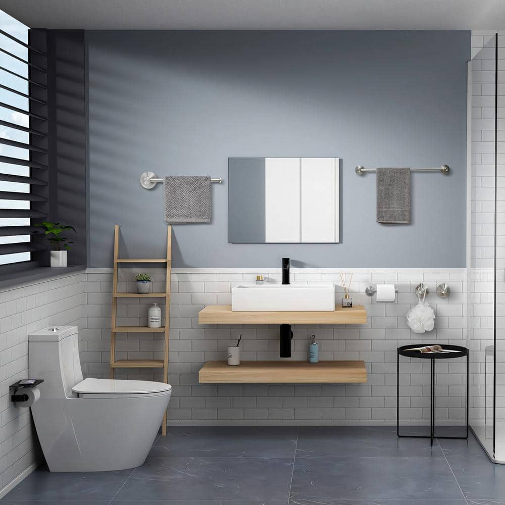 Brushed Nickel 5-Piece Bathroom Hardware Set with Towel Bar and Hooks