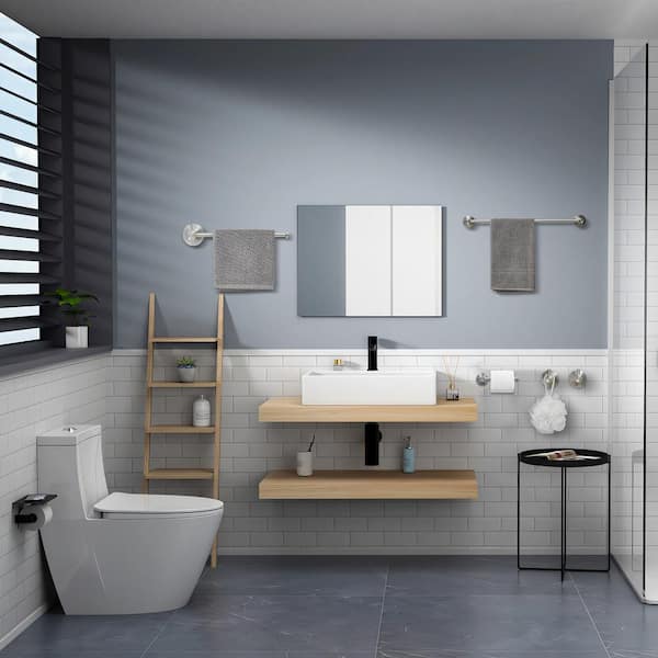 5-Piece Bath Hardware with Towel Bar Towel Hook Toilet Paper Holder and Towel Ring Set in Brushed Nickel