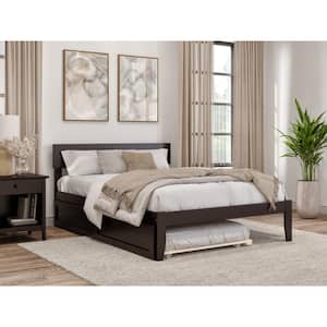 Boston 55 1/2 in. W Espresso Dark Brown Full Size Solid Wood Frame with Twin Roll Out Trundle Platform Bed
