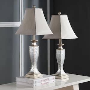 Kailey Glass Lattice 28 in. Silver Urn Table Lamp with Bavaria Silver Shade (Set of 2)