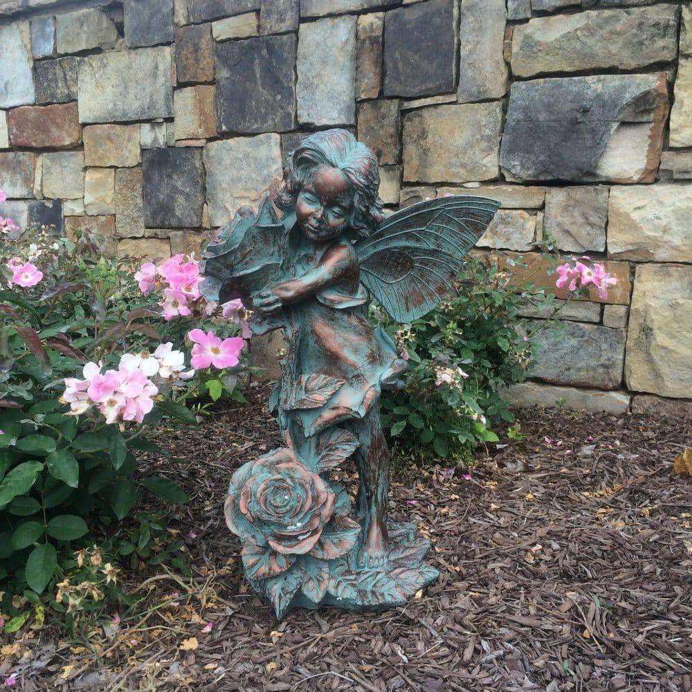 Bronze Patina Fairy Garden Statue with Rose Detail