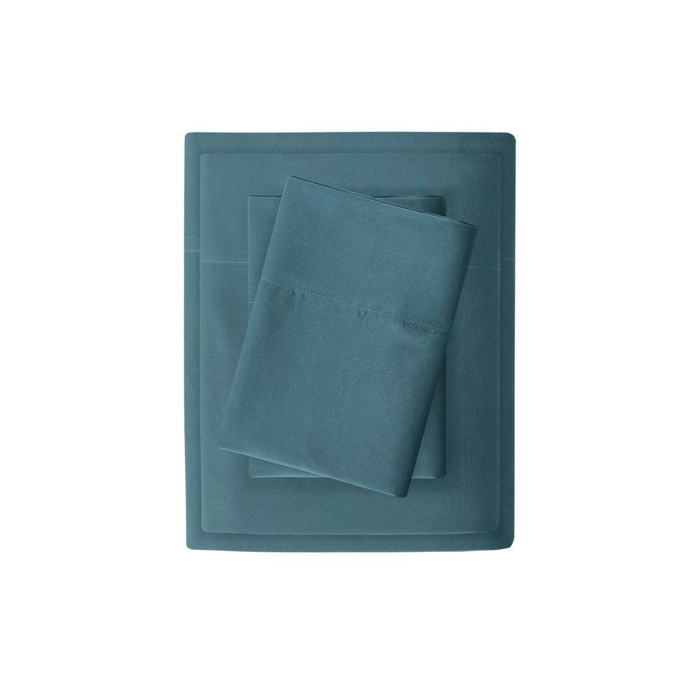 California King Blue Cotton Polyester Microfiber Sheet Set