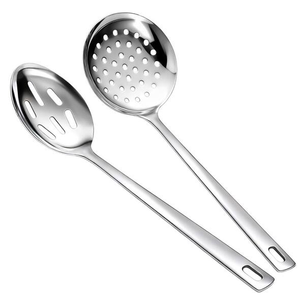 2-Piece Stainless Steel 13 in. Kitchen Spider Strainer Skimmer Ladle Straining Pasta Cooking Frying Utensils Pasta Spoon