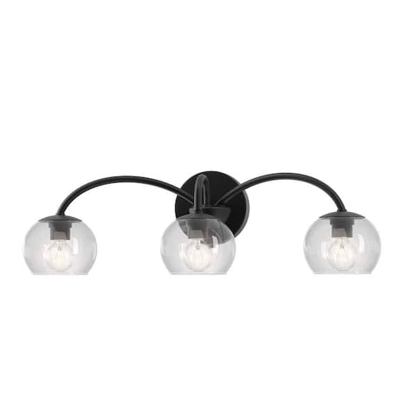 LumLight Belford 24 in. Plug and Play 3-Light Matte Black Vanity Light with SkyPlug