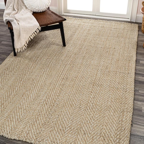 Espina Hand Woven Herringbone Chunky Jute Ivory 8 ft. x 10 ft. Area Rug