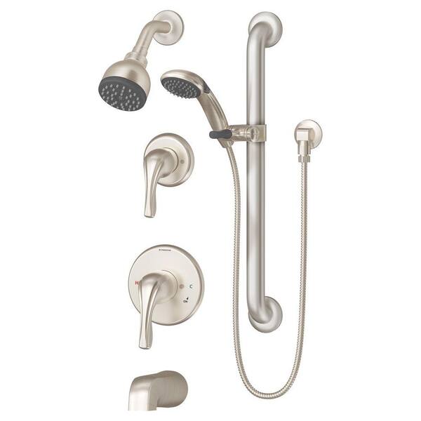 Symmons Origins Temptrol 1-Spray Dual Showerhead and Handheld Showerhead Faucet with Stops in Satin Nickel (Valve Included)